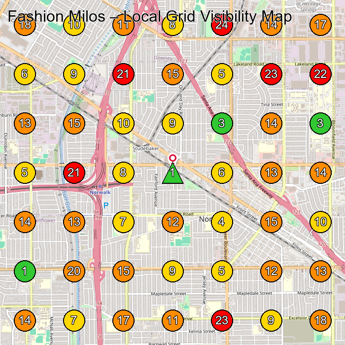 Fashion Milos Women'S Clothing Store GeoGrid ranking map for Norwalk CA